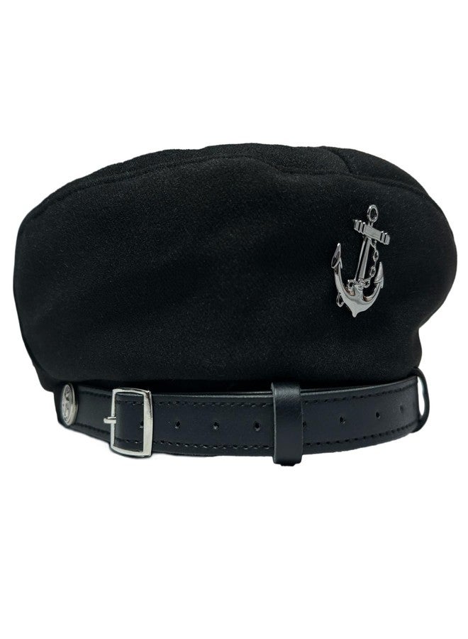 Paticr Women's Navy Beret Hats with Anchor, Chic British Military Berets Captain Hat Cabbie Paperboy Fall Cap (Black) - Image 1
